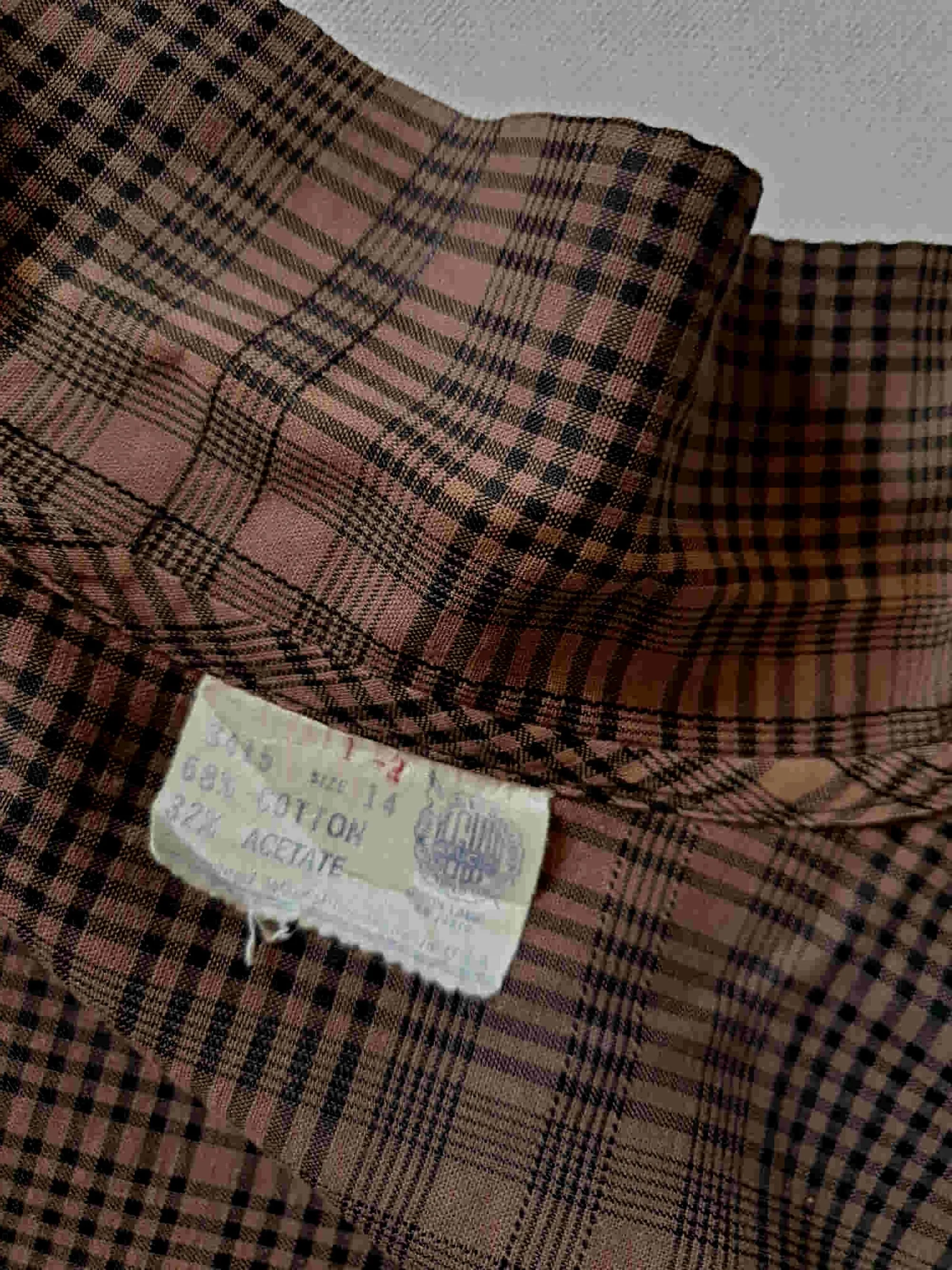 1950s Brown Checked Shirtwaist Dress - S