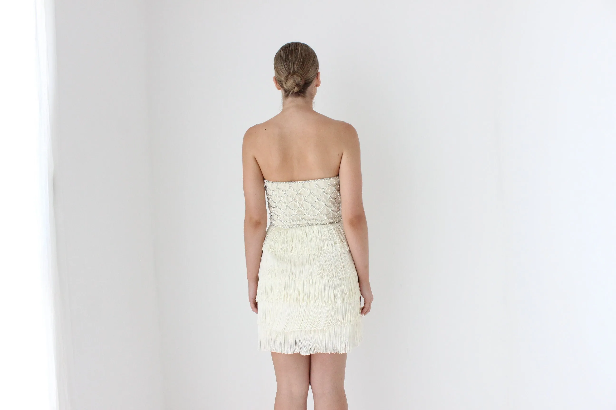 2000s Designer Cocktail Dress w/ Pearl Beading & Fringe