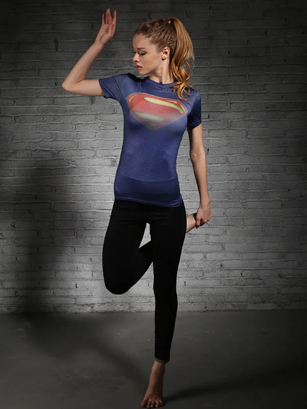 2018 New Batman and Superman Avengers Captain America Tights Women Fitness Sweat Short Sleeve T-Shirt