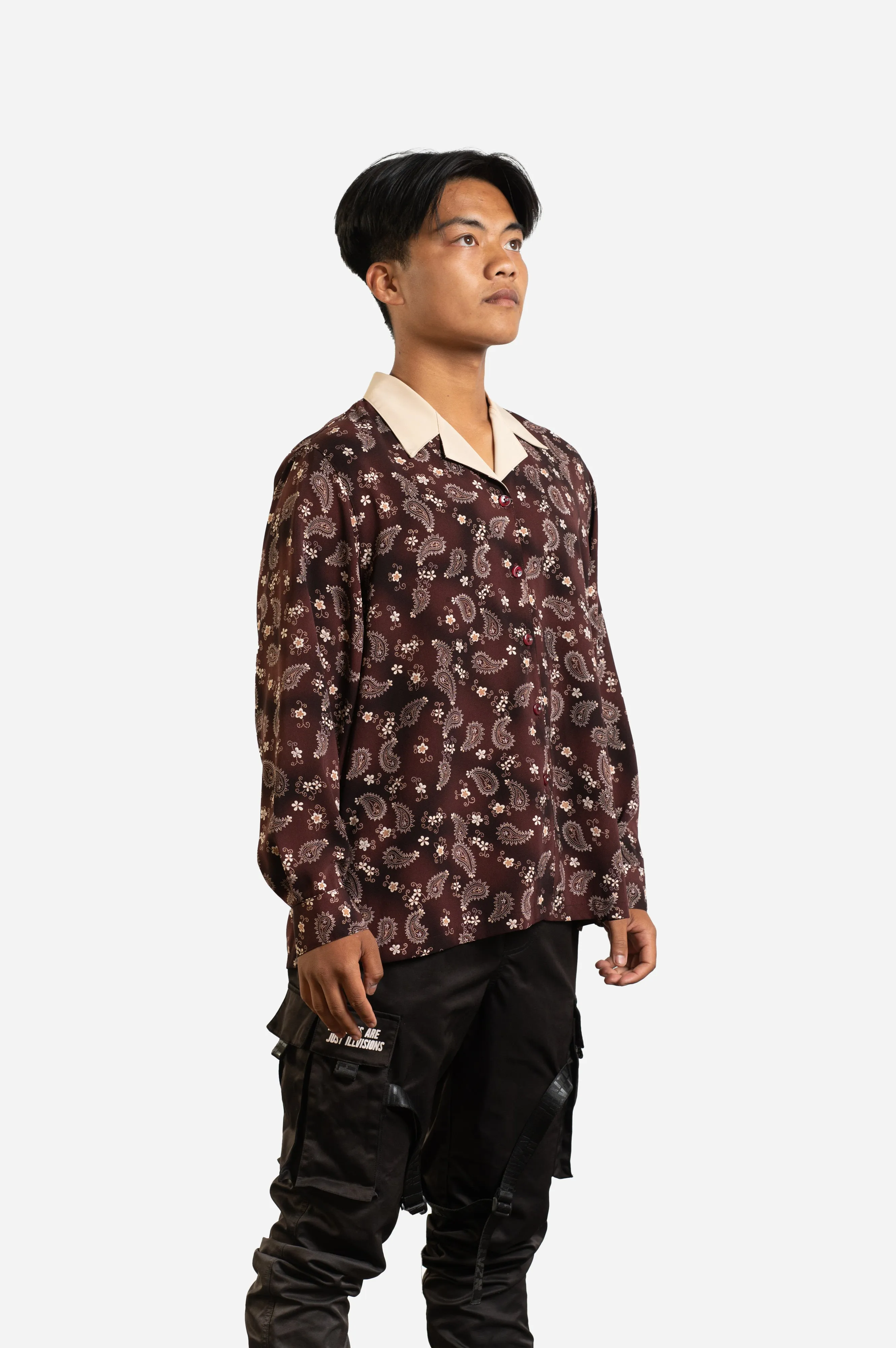 80s Chocolate Paisley Suji Kim Long Sleeve Shirt