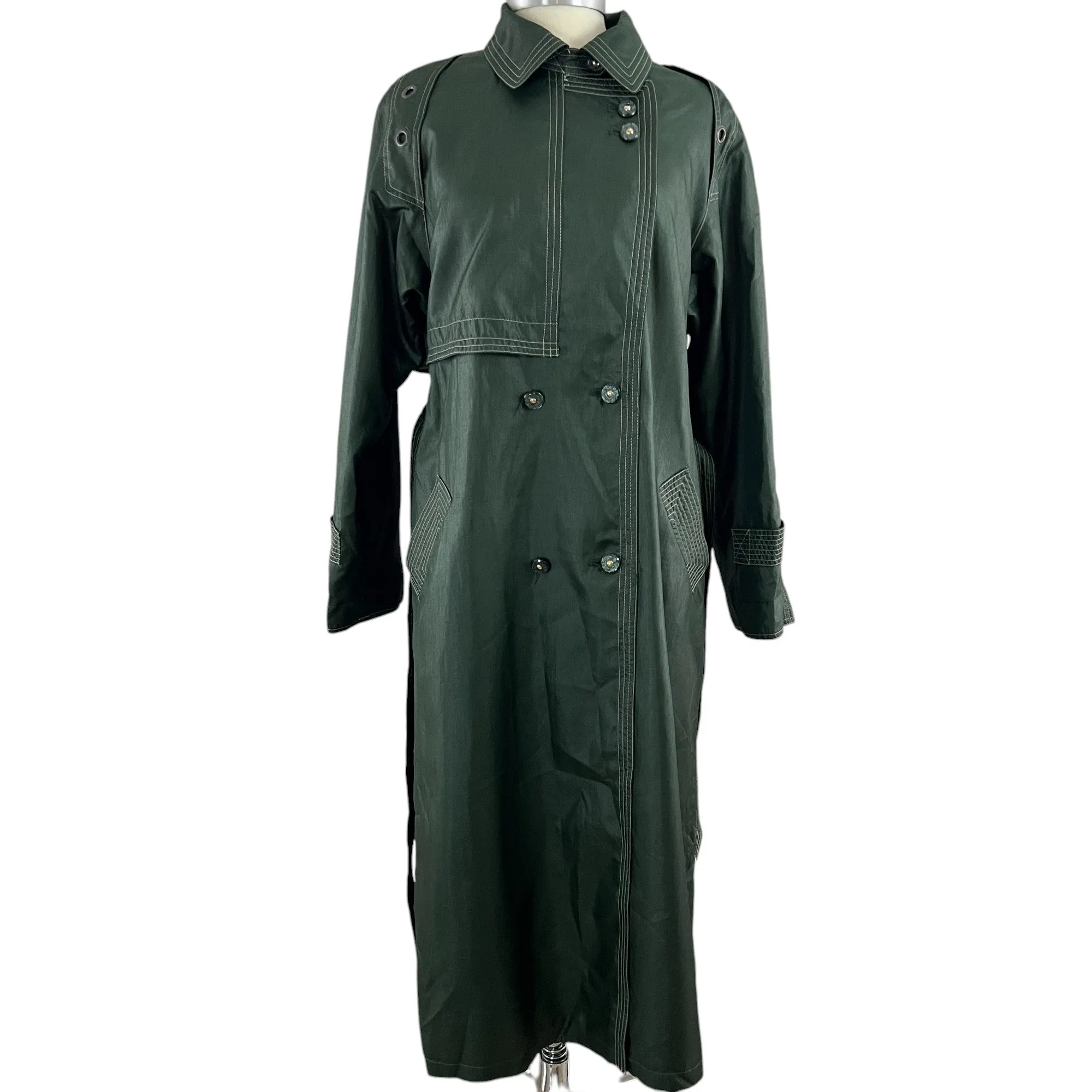 80s Full Length Green Trench Rain Coat Size 9/10