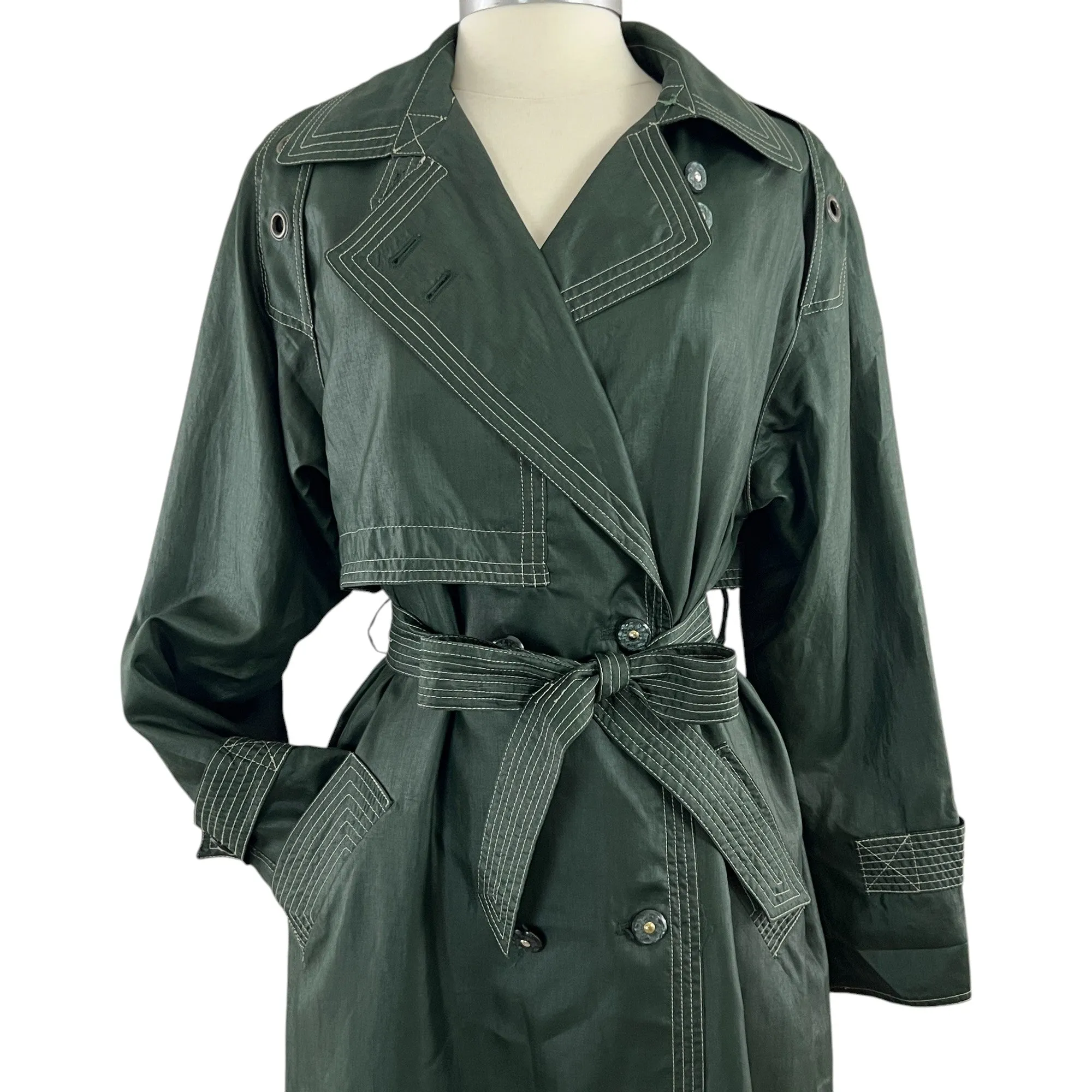 80s Full Length Green Trench Rain Coat Size 9/10