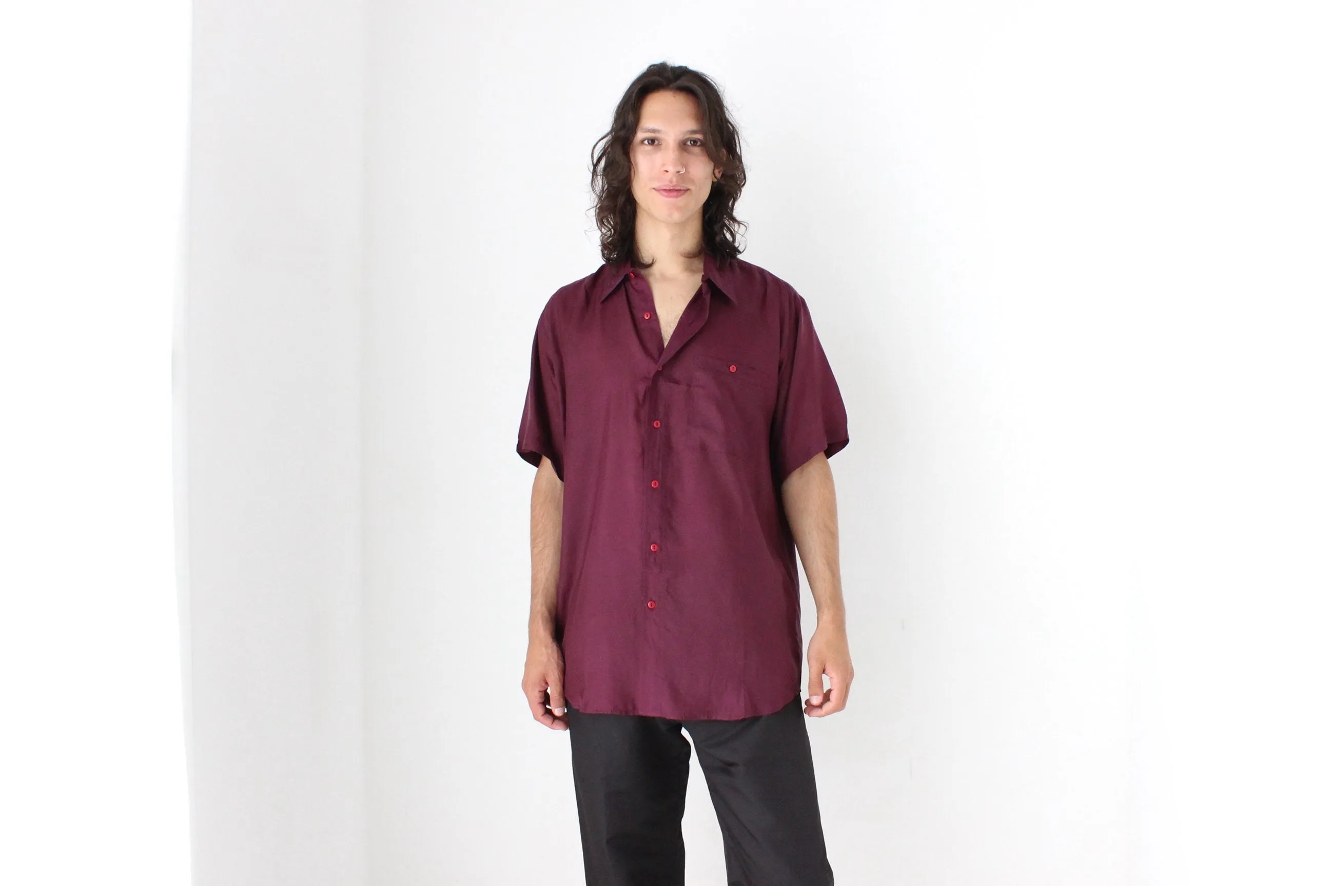 80s PURE SILK Classic Boxy in Aubergine