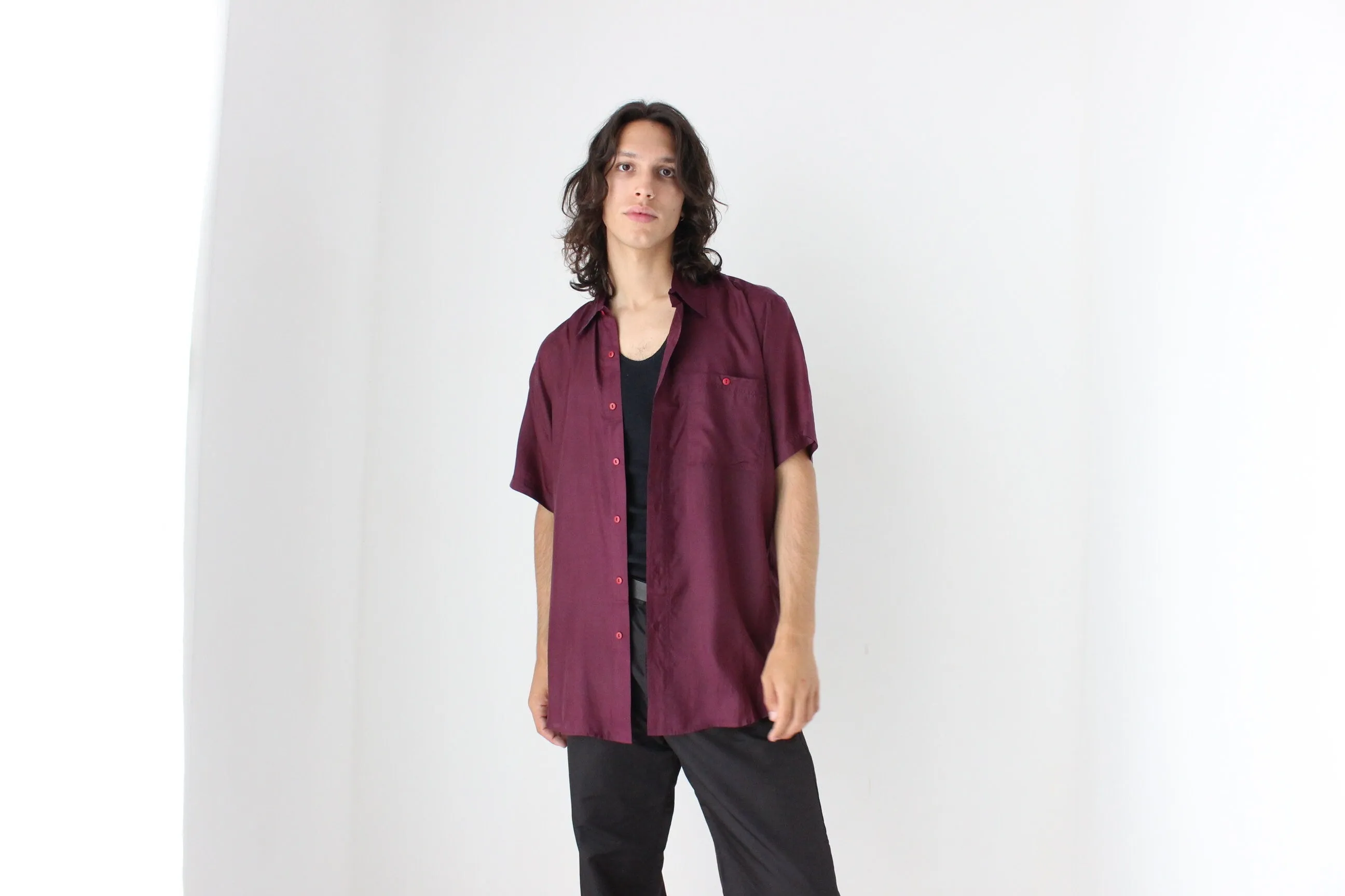 80s PURE SILK Classic Boxy in Aubergine