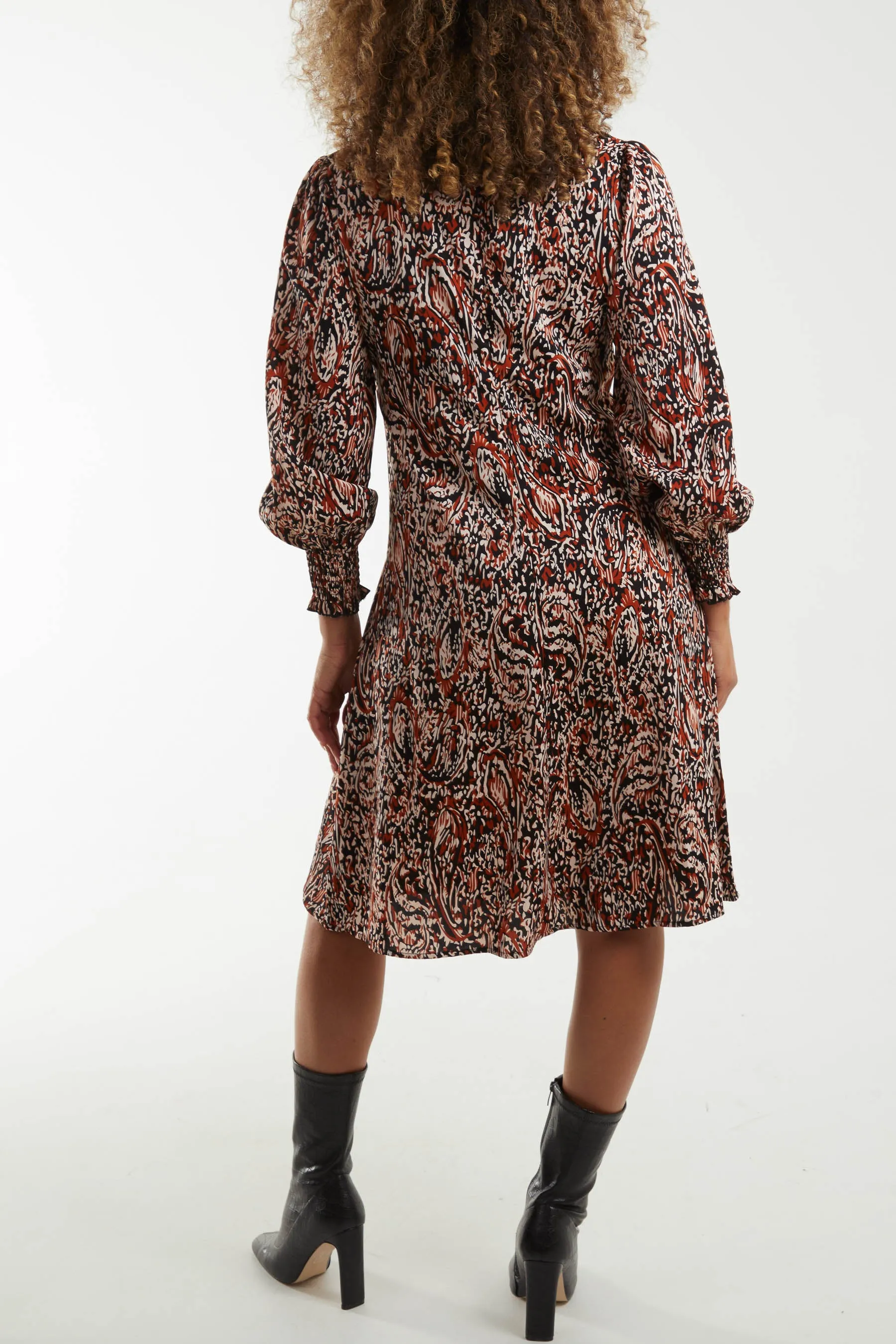 Abstract Paisley High Neck Keyhole Midi Dress