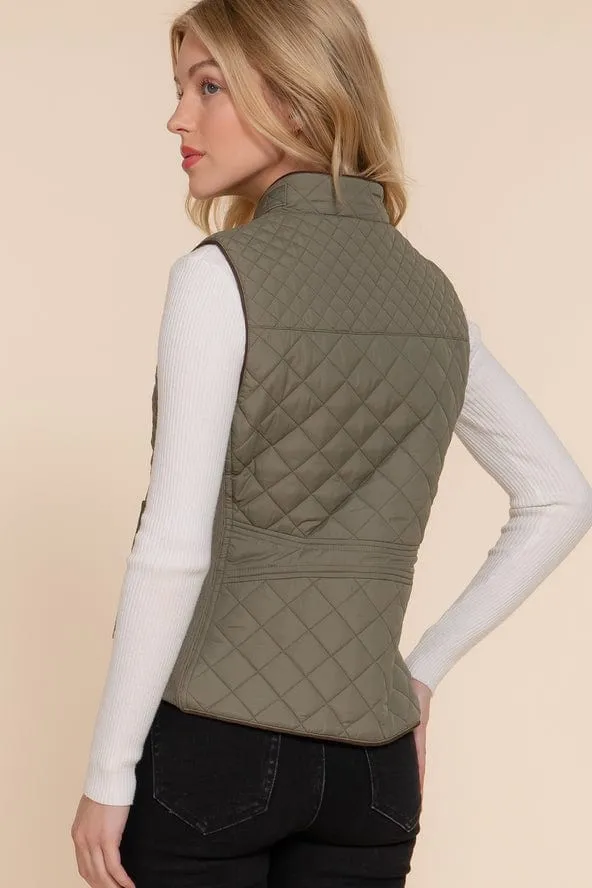 Active Basic Quilted Zip-up Vest in Olive