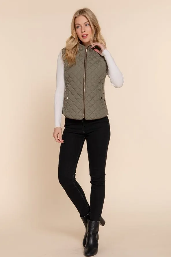 Active Basic Quilted Zip-up Vest in Olive