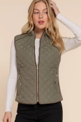 Active Basic Quilted Zip-up Vest in Olive