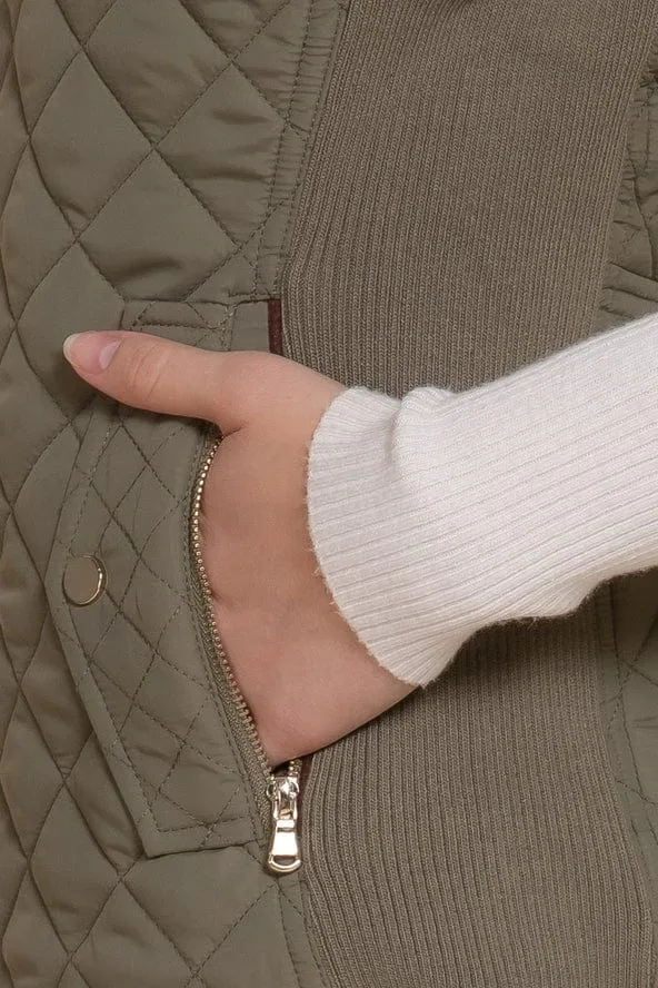 Active Basic Quilted Zip-up Vest in Olive