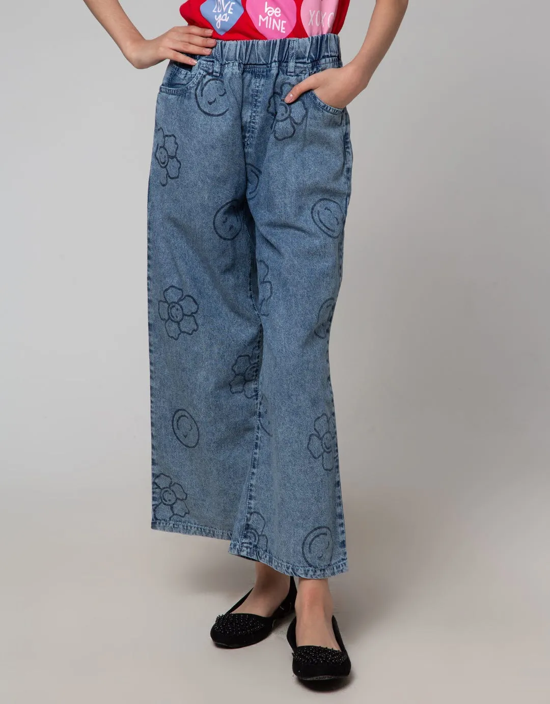 Aero Denim Wide Leg Celana Anak Perempuan
