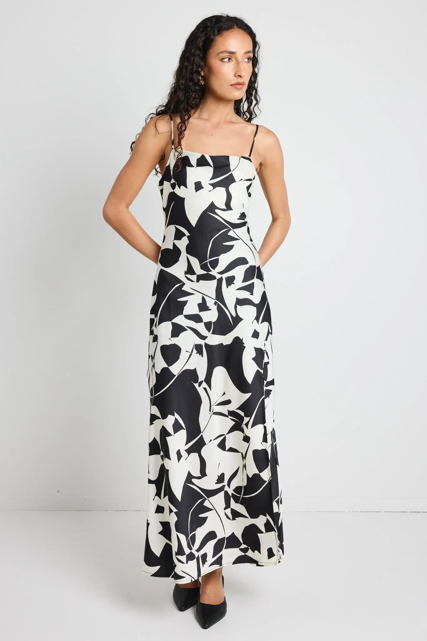 AMONG THE BRAVE SHOWSTOPPER SATIN STRAPPY BIAS SLIP DRESS
