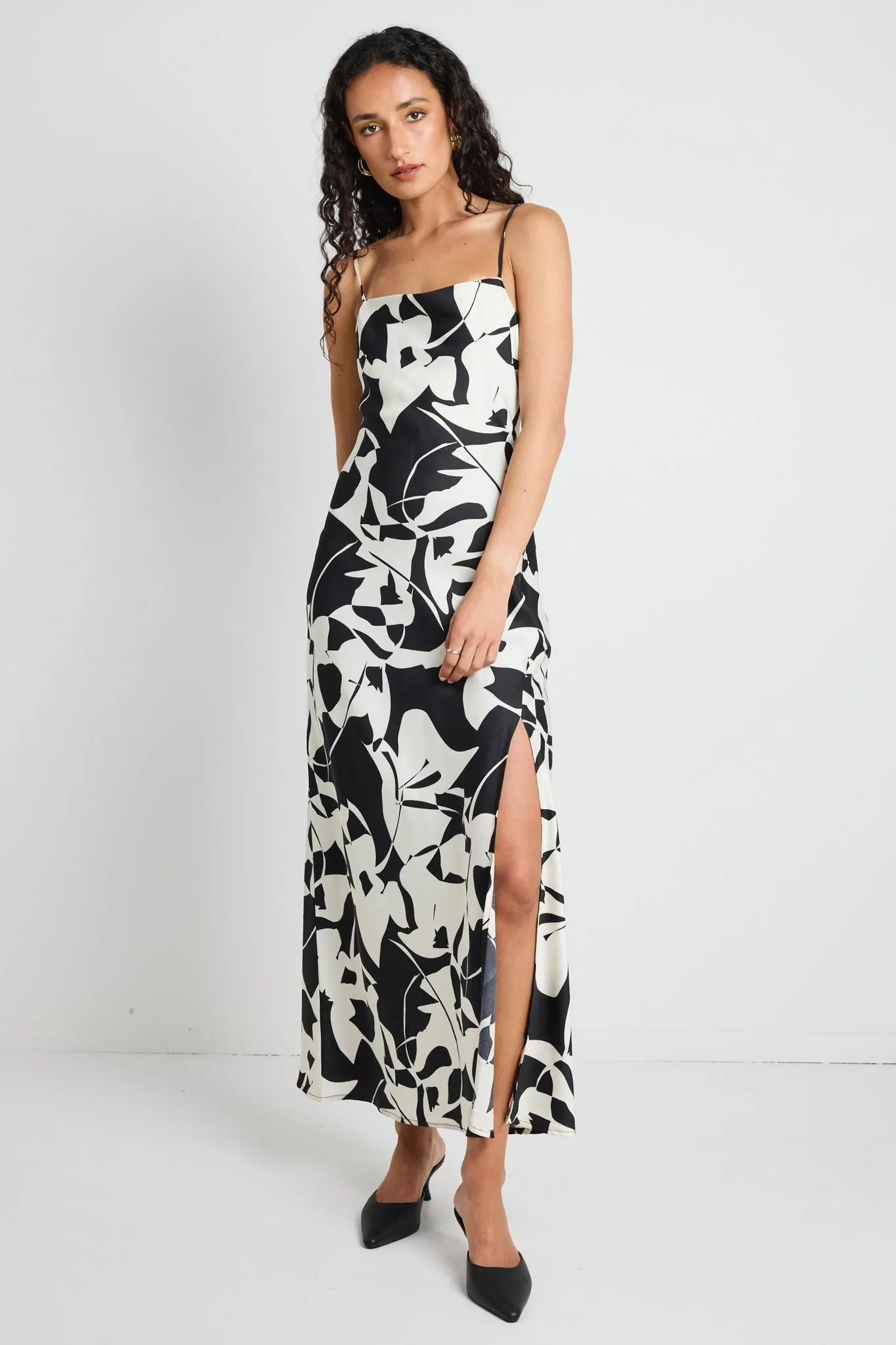 AMONG THE BRAVE SHOWSTOPPER SATIN STRAPPY BIAS SLIP DRESS