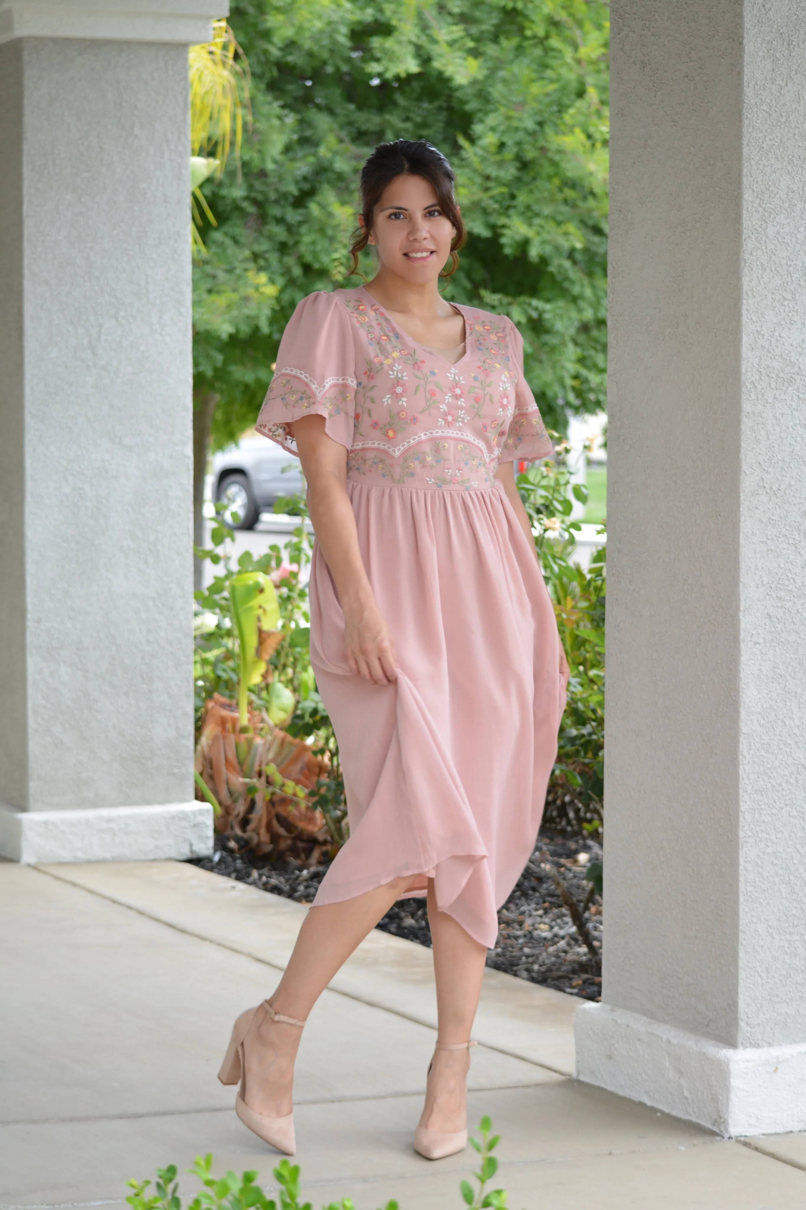 Anastasia Pink Embroidered Dress