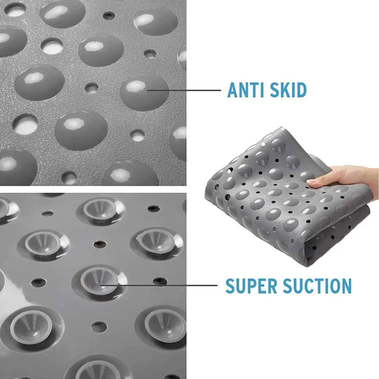 Anti-Slip Shower Mat for Bathroom Floor Grey, 80x120 cm (Soft-Pebble)
