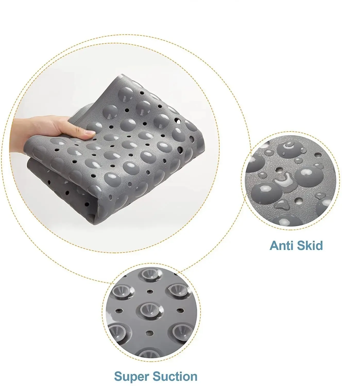 Anti-Slip Shower Mat for Bathroom Floor Grey, 80x120 cm (Soft-Pebble)