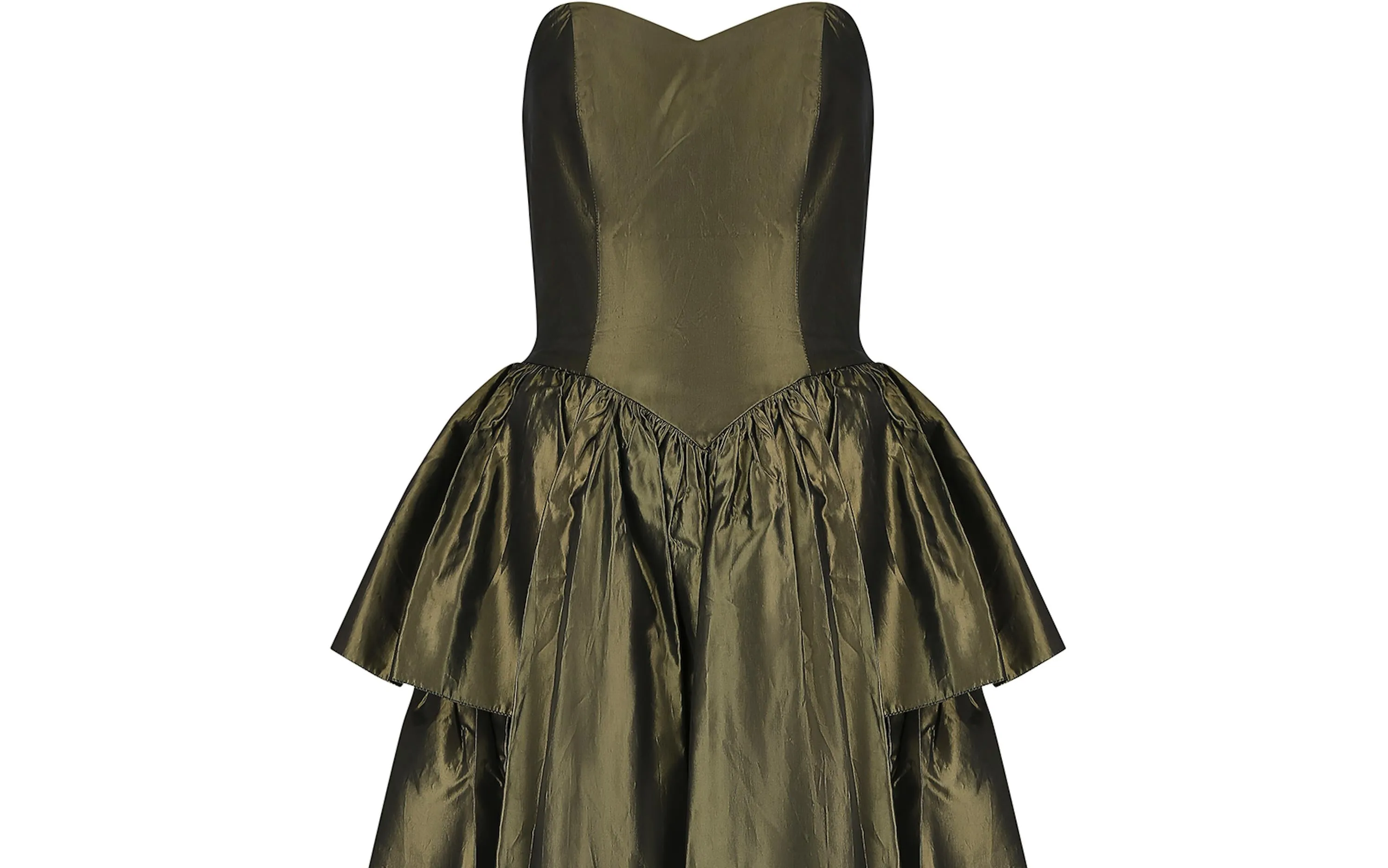 ARCHIVE - 1980s Katerina Strapless Olive Green Taffeta Dress