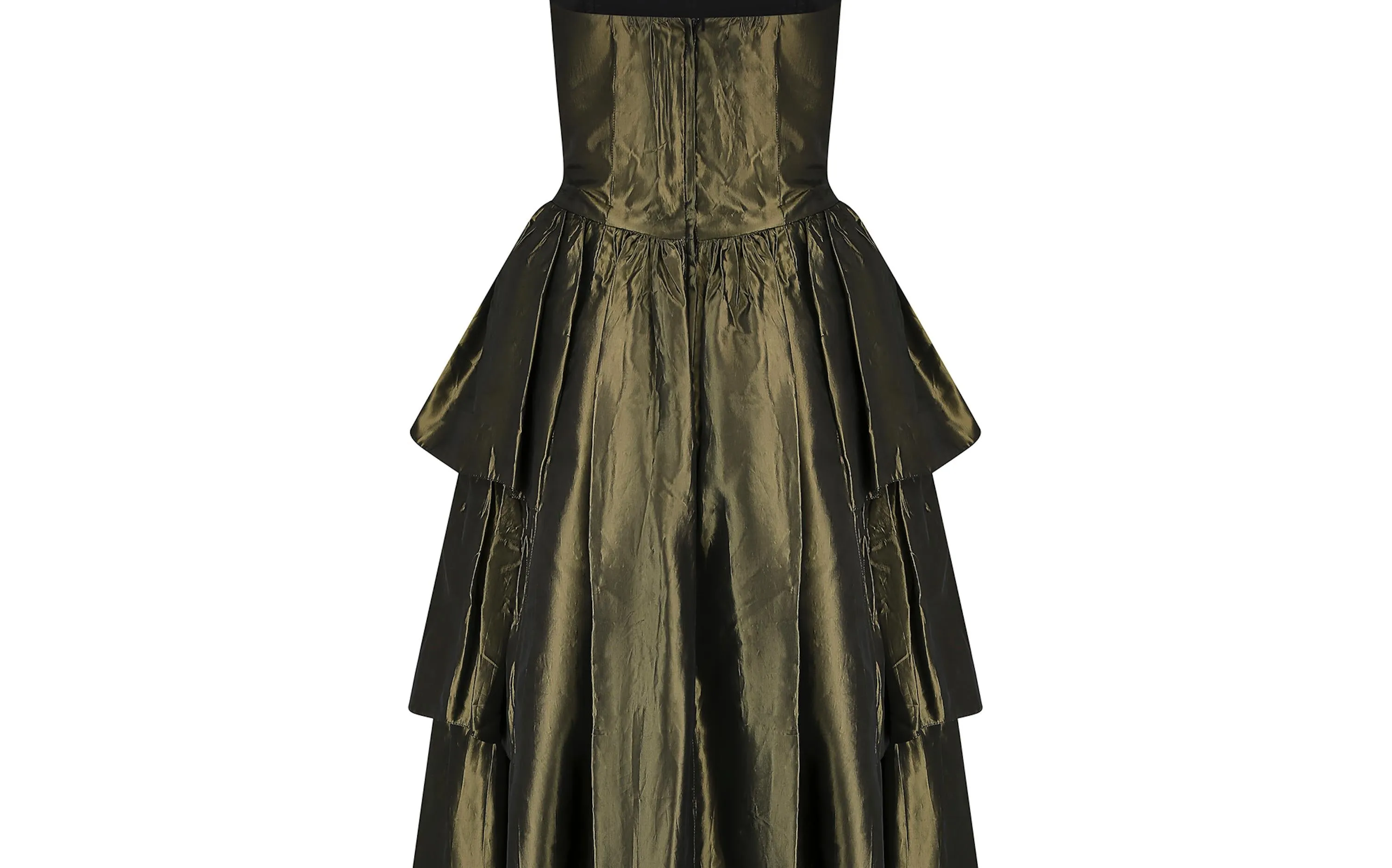 ARCHIVE - 1980s Katerina Strapless Olive Green Taffeta Dress