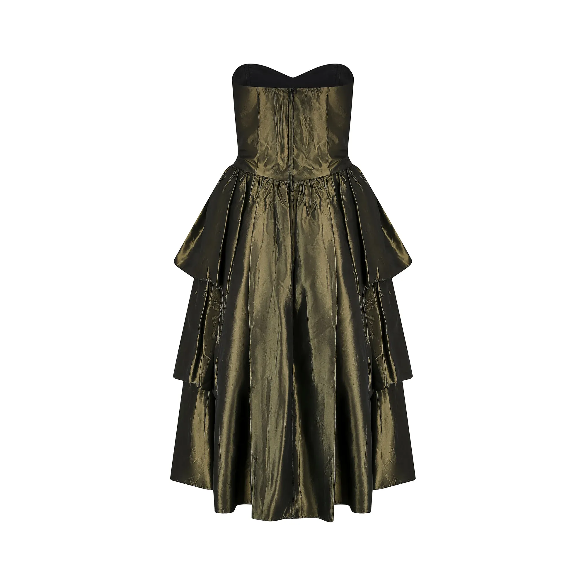 ARCHIVE - 1980s Katerina Strapless Olive Green Taffeta Dress