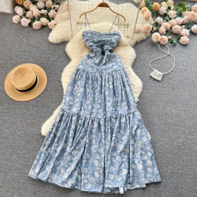 Backless Floral Printed Halter Dress