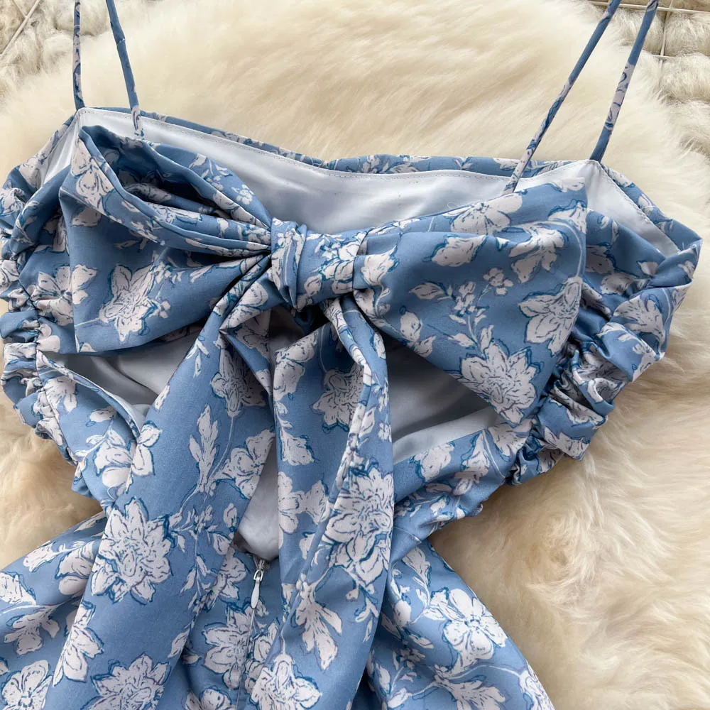 Backless Floral Printed Halter Dress