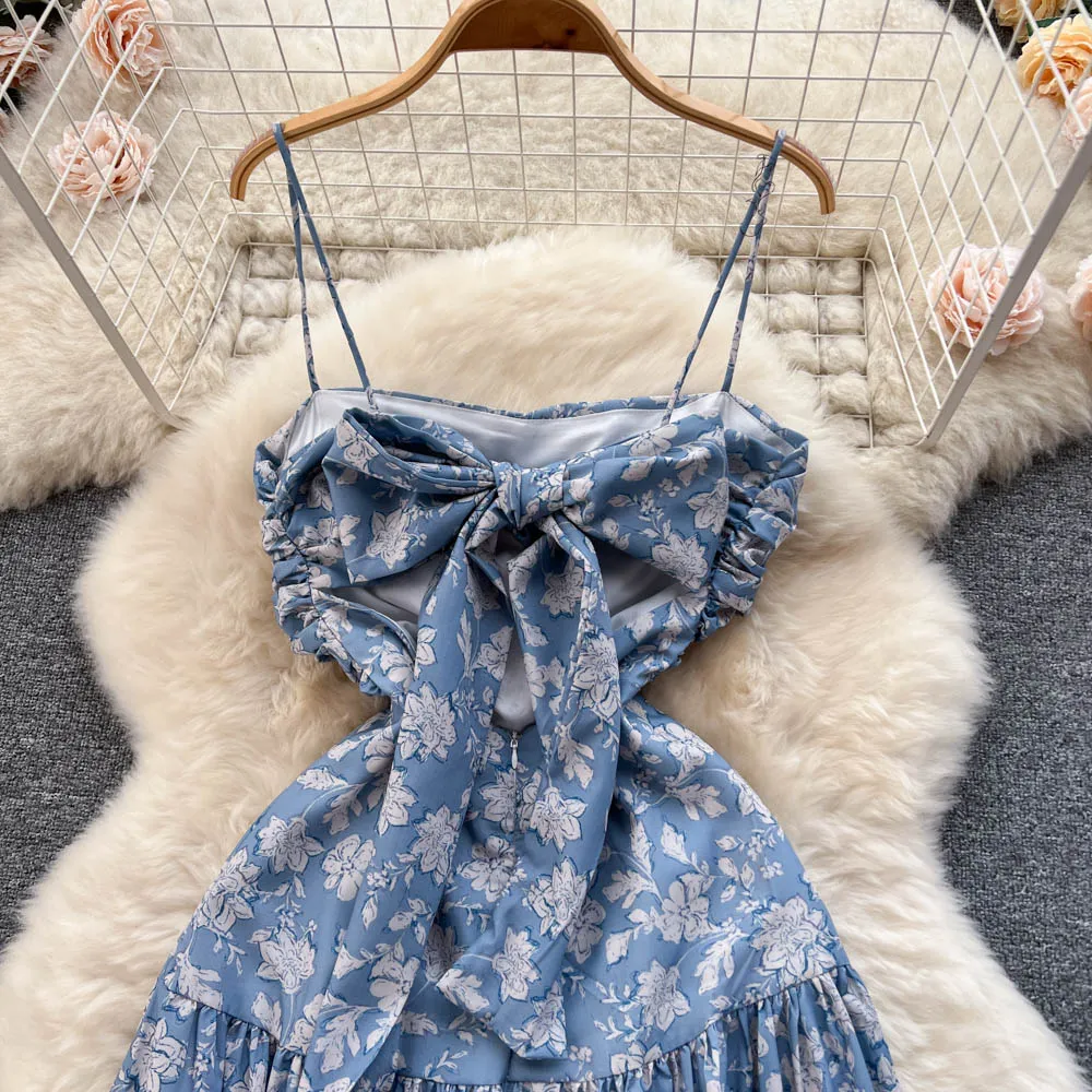 Backless Floral Printed Halter Dress
