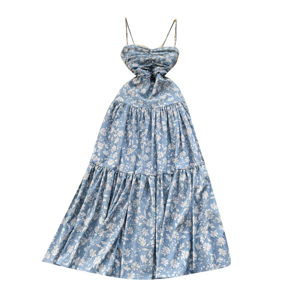 Backless Floral Printed Halter Dress