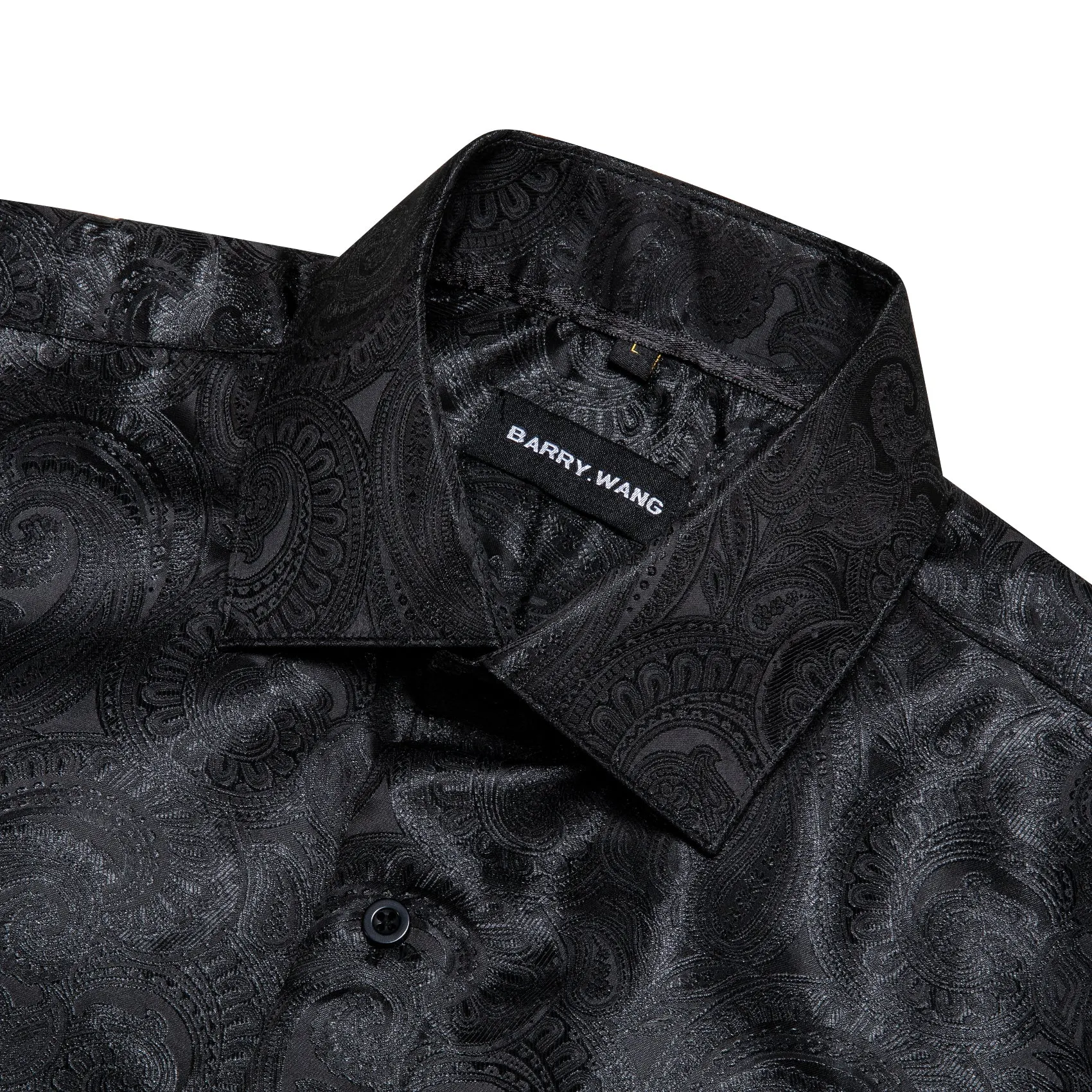 Barry Wang Button Up Shirts Luxury Black Paisley Silk Mens Dress Shirt