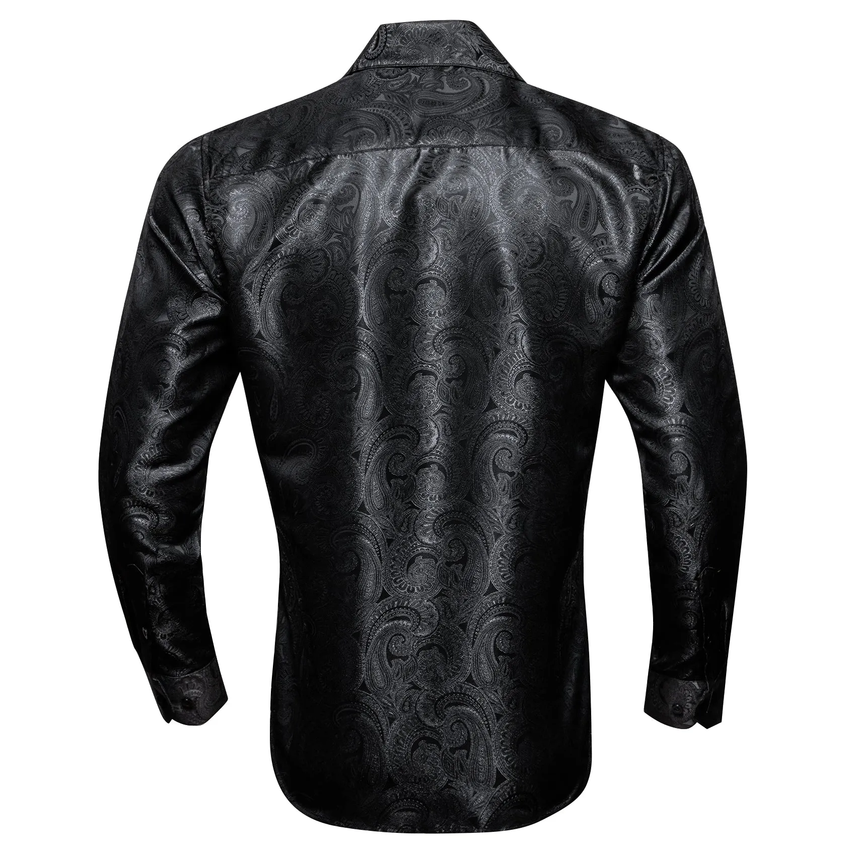 Barry Wang Button Up Shirts Luxury Black Paisley Silk Mens Dress Shirt
