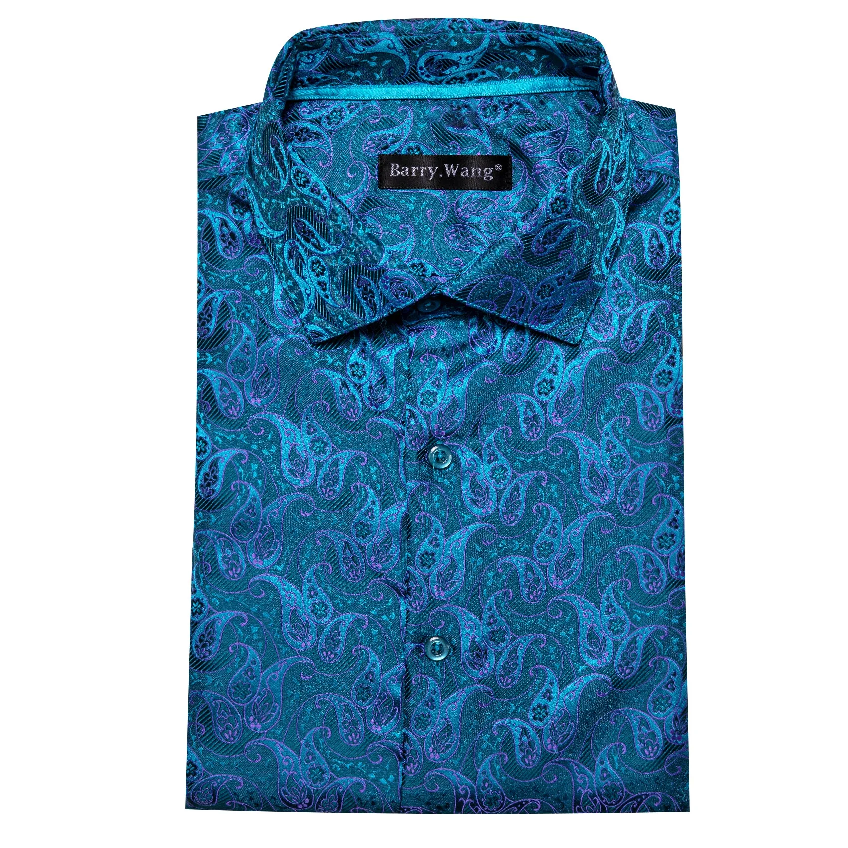 Barry Wang Dress Shirt Fashion Blue Purple Paisley Silk Men's Shirt