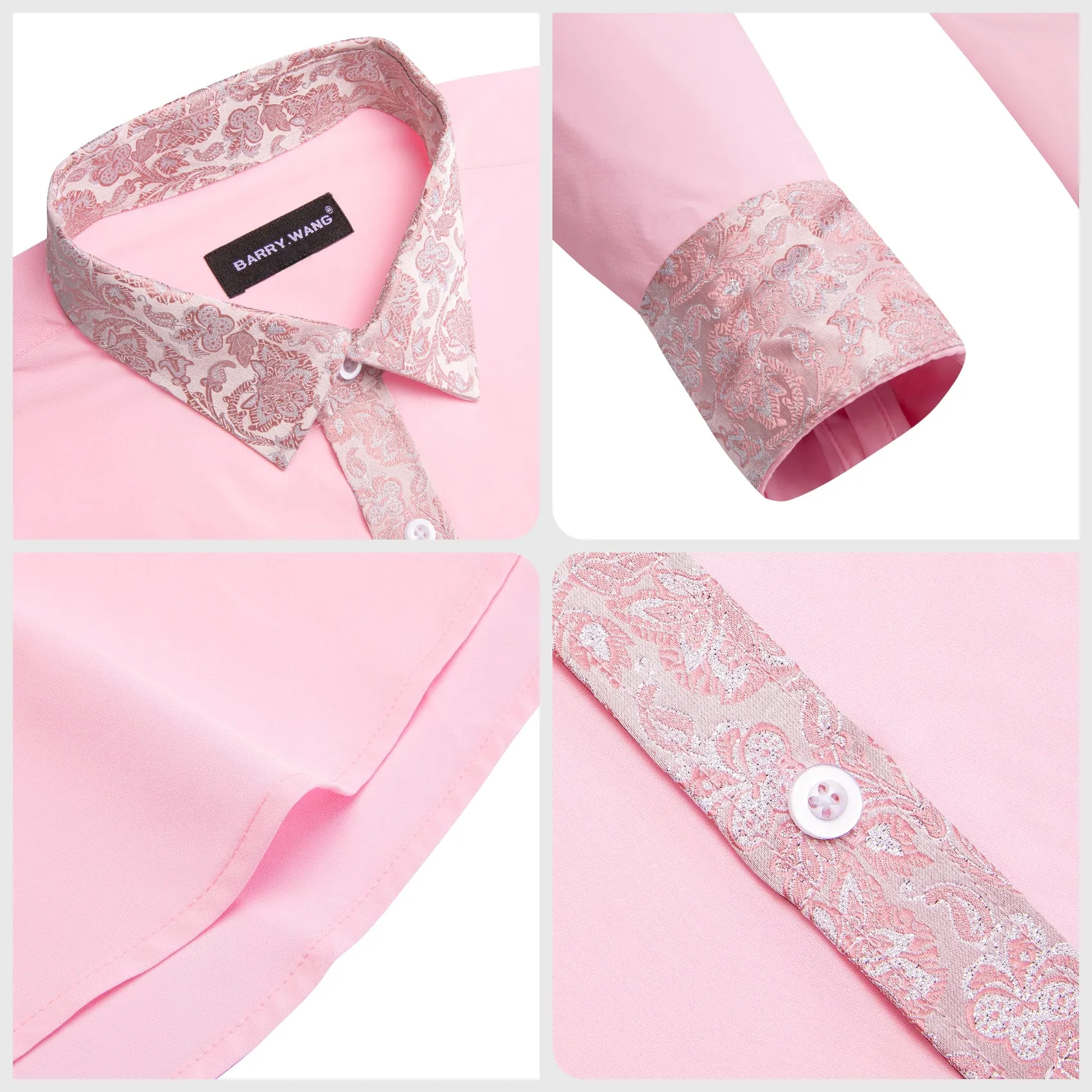 Barry.wang Pink Splicing Men's Business Shirt