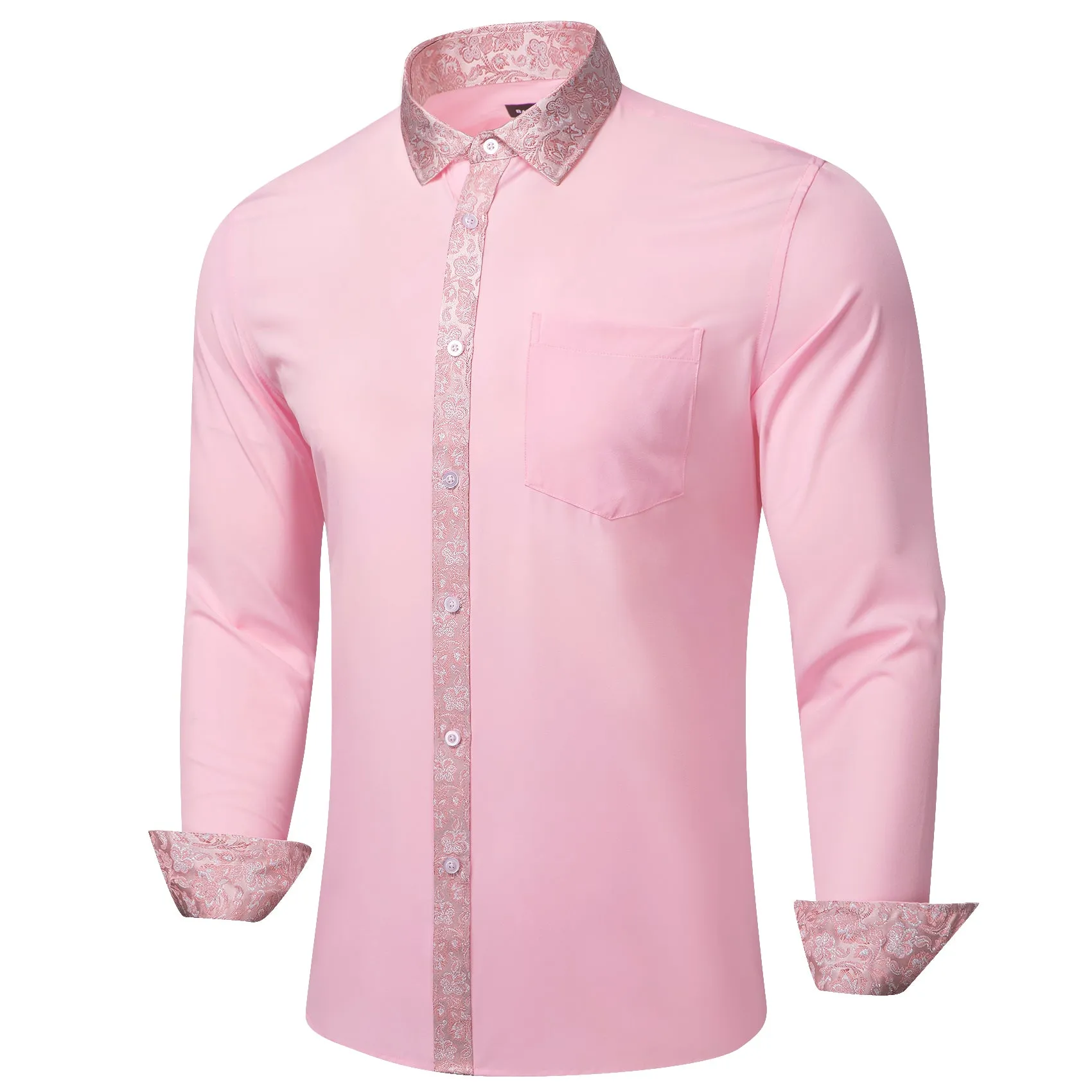 Barry.wang Pink Splicing Men's Business Shirt