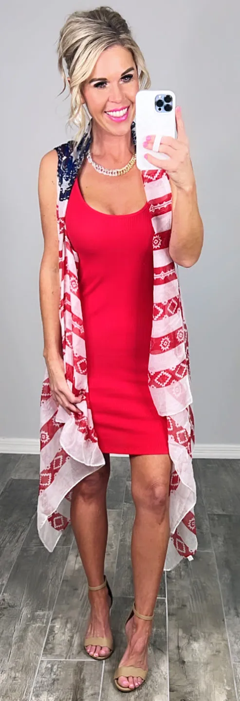 Basic Ribbed Tank Dress - Red