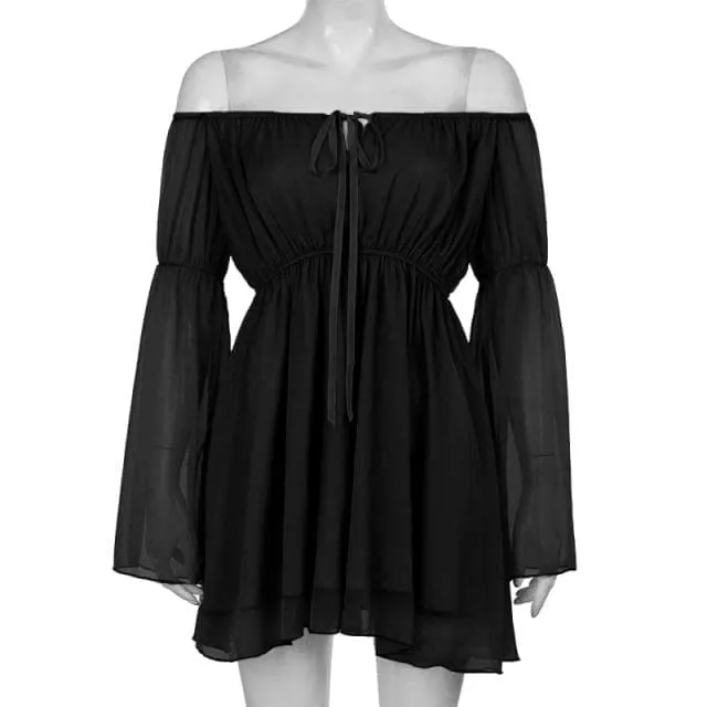 Black/White/Pink Flare Sleeve Chiffon Dress With Corset 2 Piece Set MK16116
