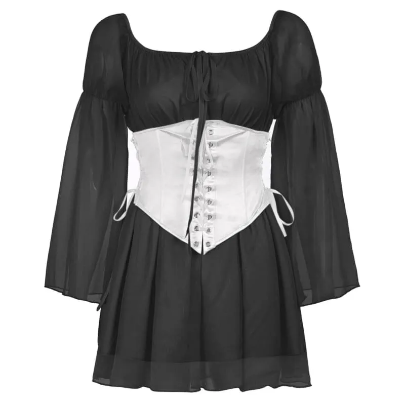 Black/White/Pink Flare Sleeve Chiffon Dress With Corset 2 Piece Set MK16116
