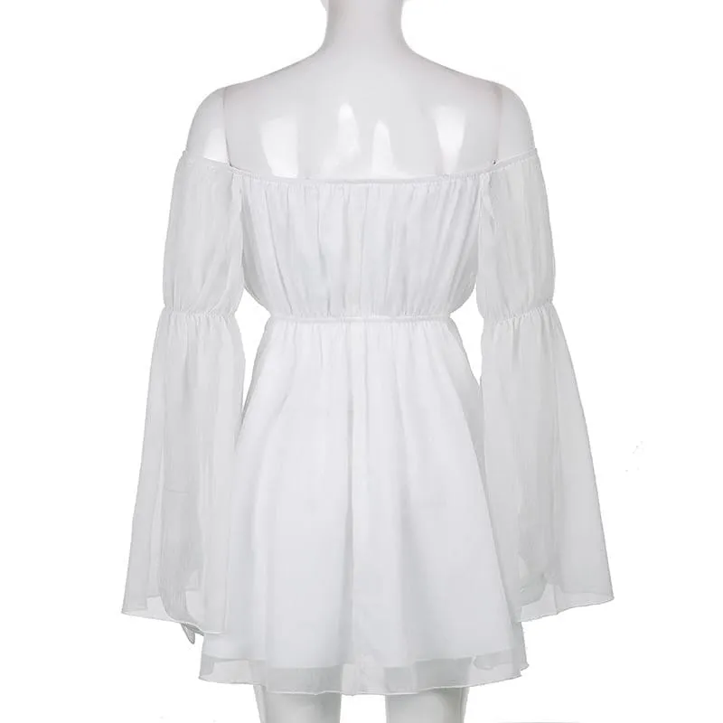 Black/White/Pink Flare Sleeve Chiffon Dress With Corset 2 Piece Set MK16116