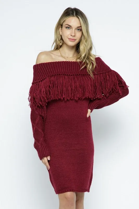 Blue B BENTLEY FoldOver Fringe Sweater Dress