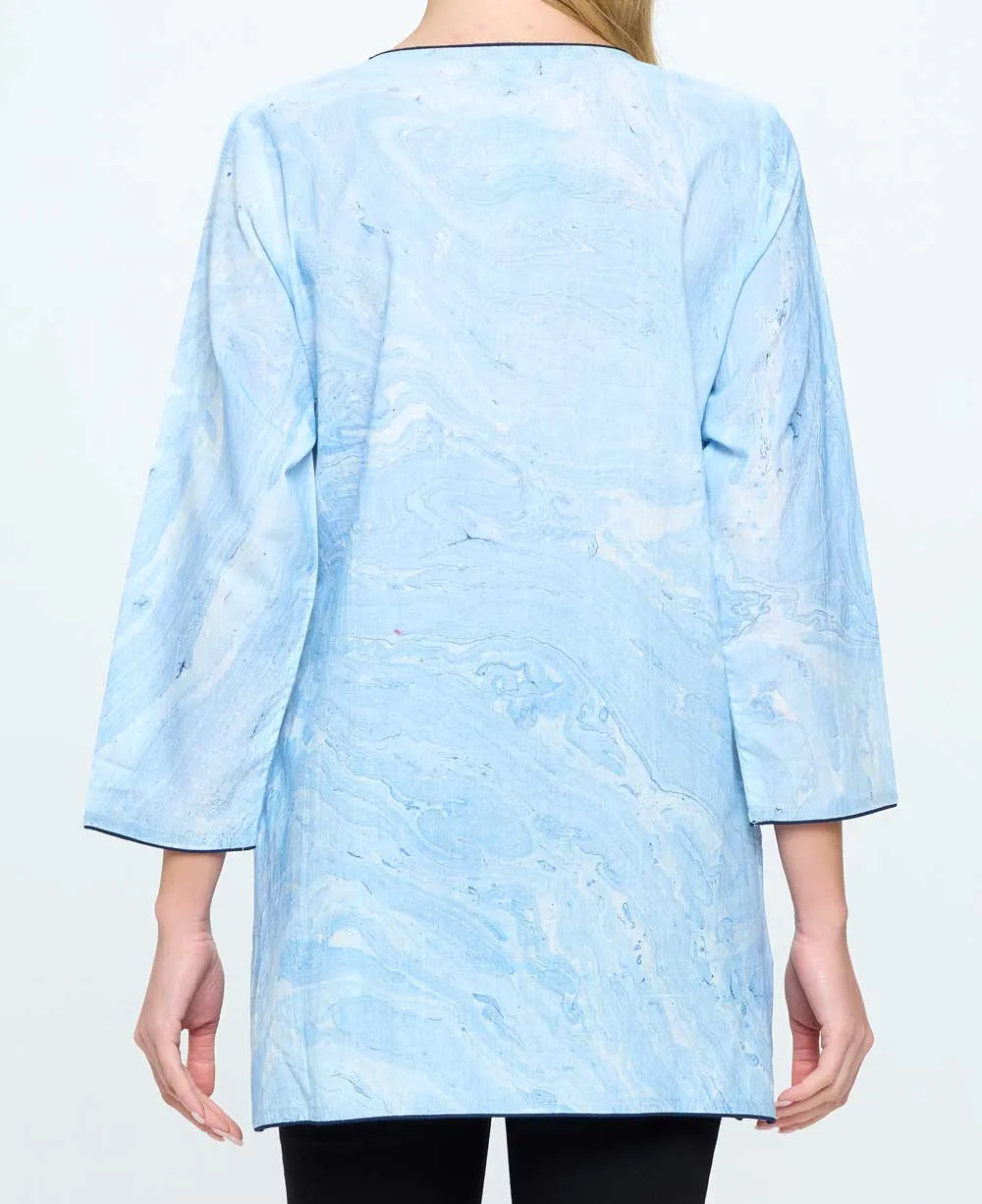 Blue Marble Print Soft Cotton Tunic Top