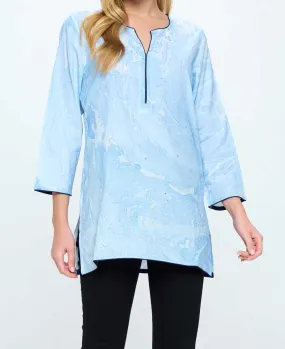 Blue Marble Print Soft Cotton Tunic Top