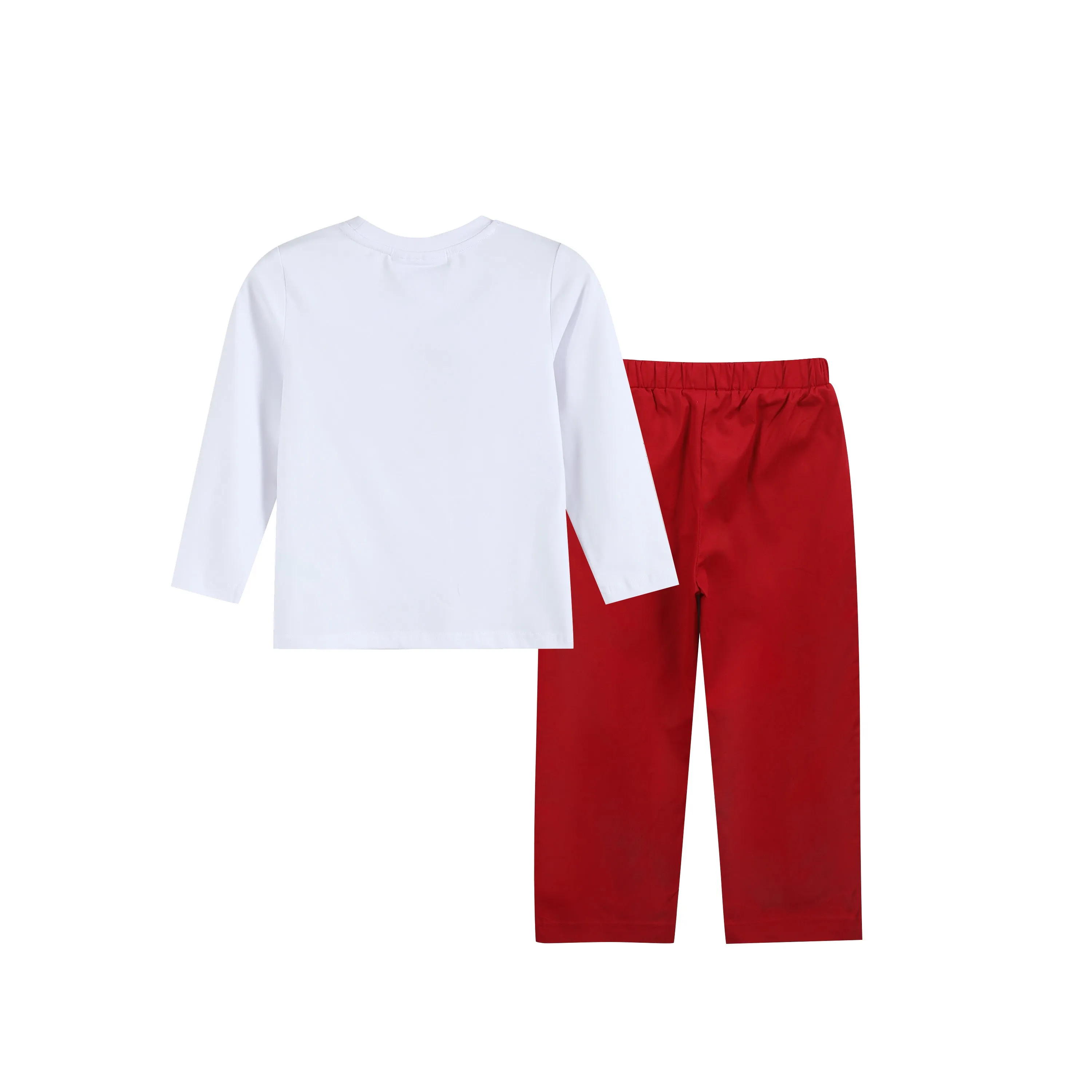 Boys White Christmas Smocked Shirt and Red Corduroy Pants Set