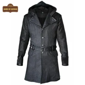 C019 Assassins Creed Men's Gray Syndicate Jacob Frye Trench Real Leather Wool Coat