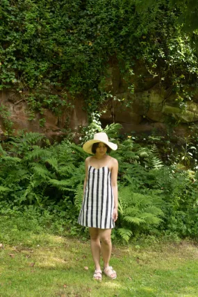 California Slip Dress -Printed-Black Stripes
