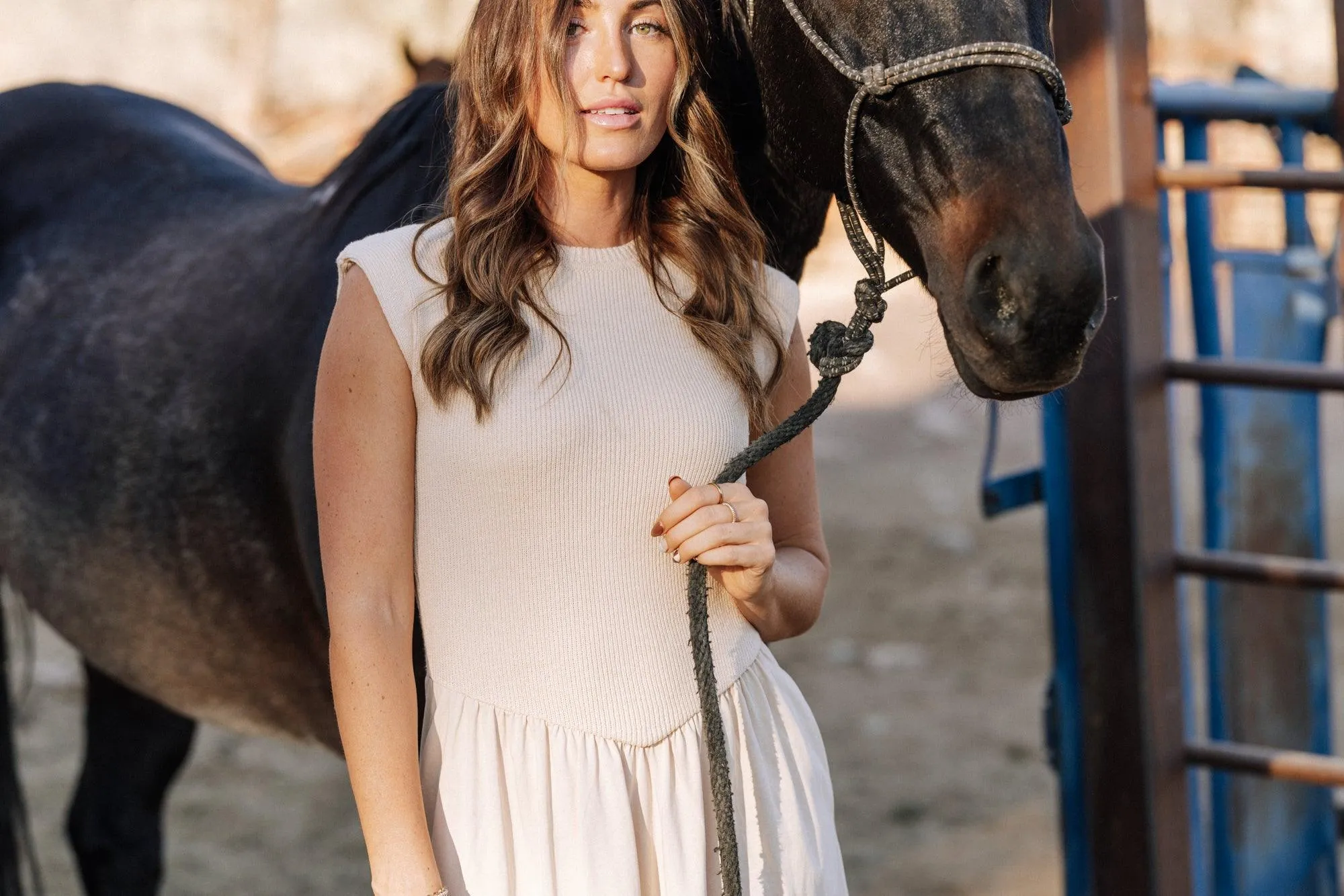 Carrie Cap Sleeve Sweater Dress in Beige