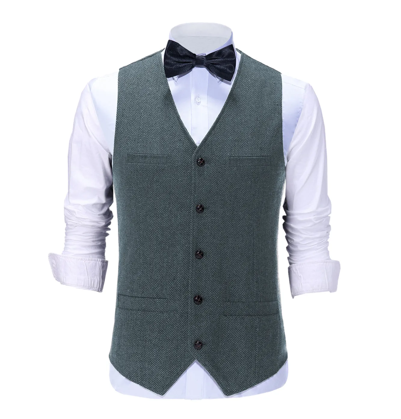 Casual Mens Regular Fit Tweed Herringbone V Neck Waistcoat