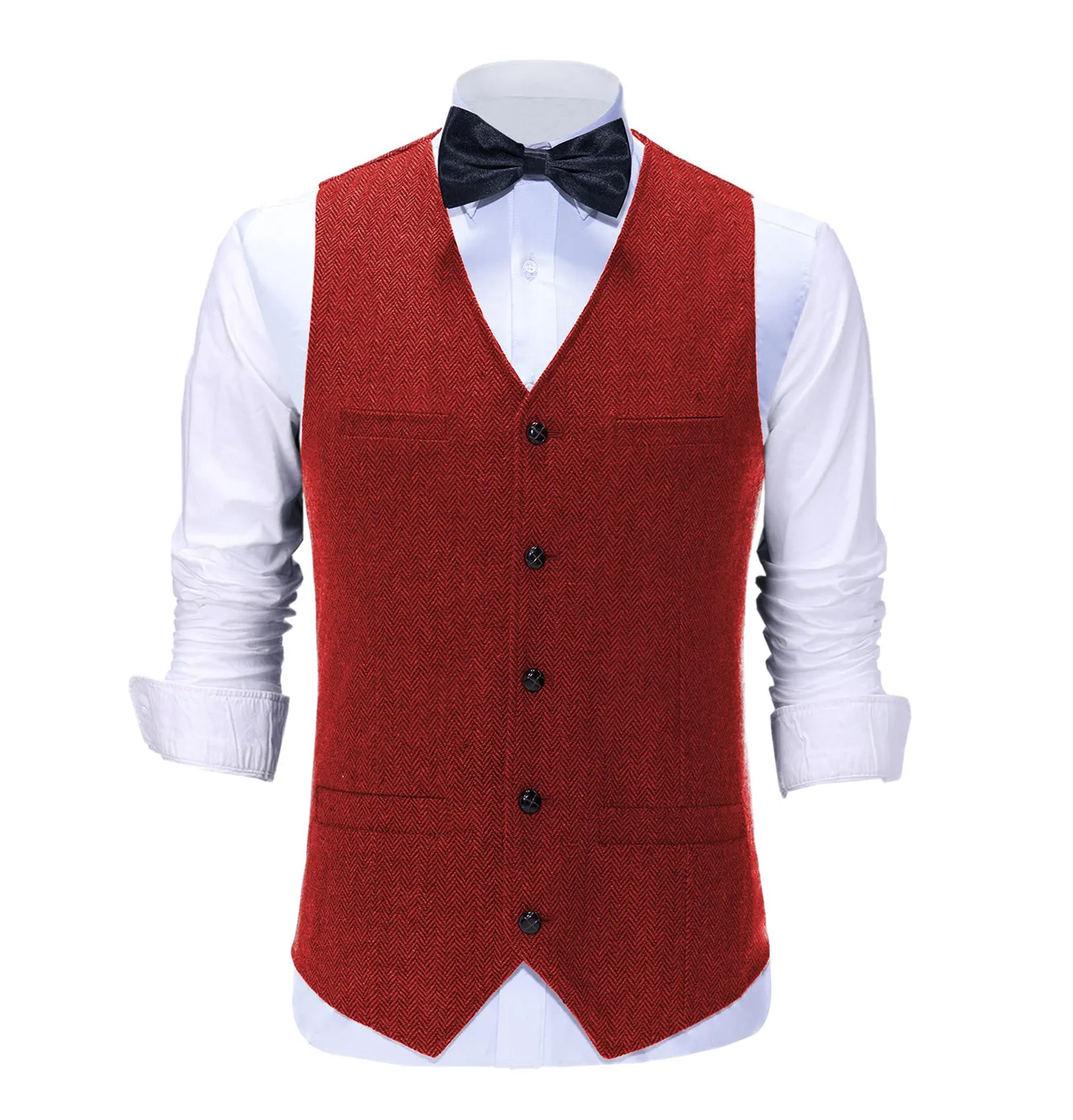 Casual Mens Regular Fit Tweed Herringbone V Neck Waistcoat