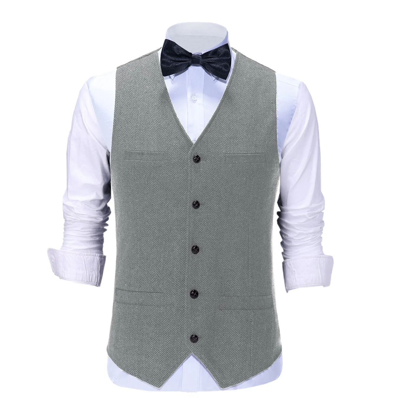 Casual Mens Regular Fit Tweed Herringbone V Neck Waistcoat