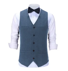 Casual Mens Regular Fit Tweed Herringbone V Neck Waistcoat