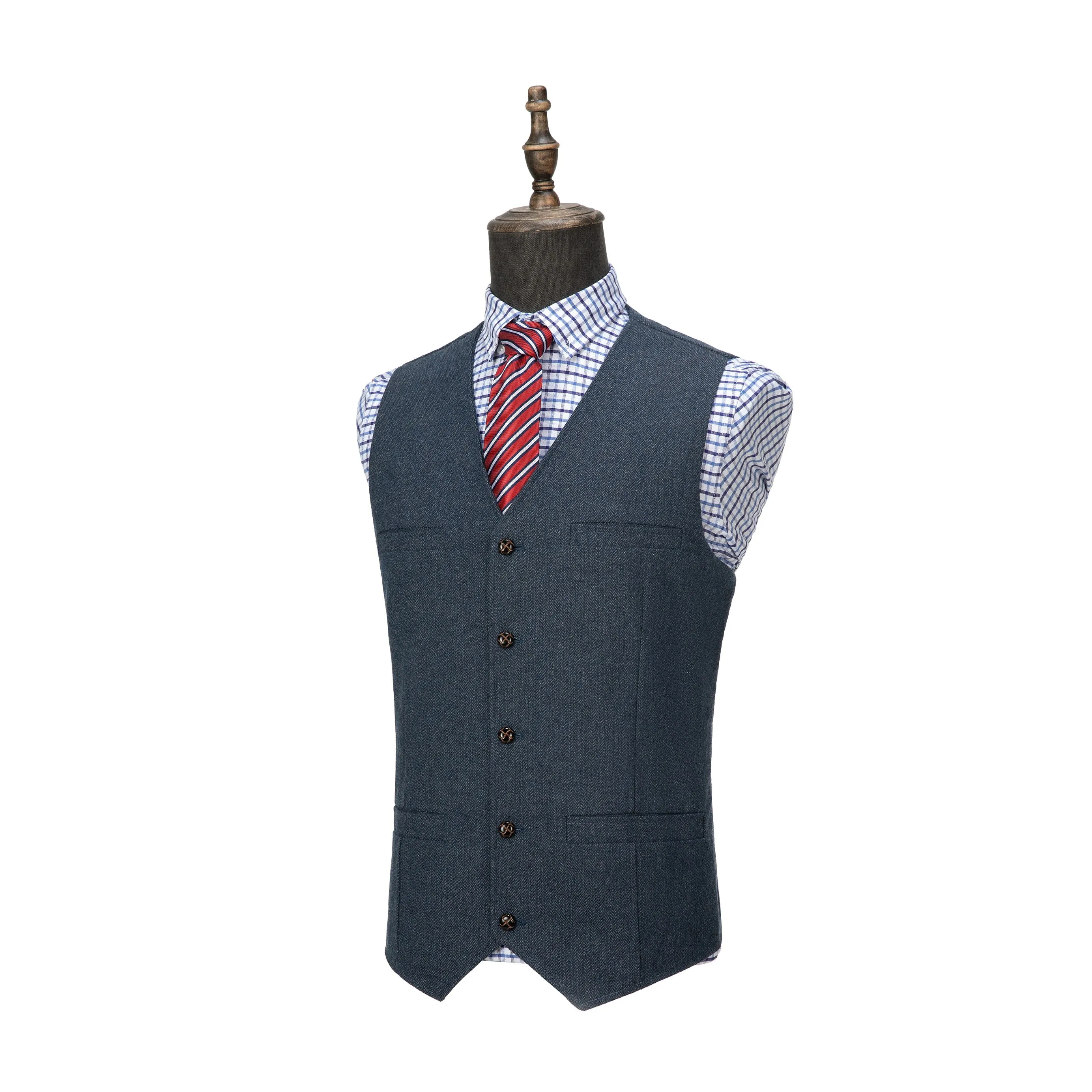 Casual Mens Regular Fit Tweed Herringbone V Neck Waistcoat