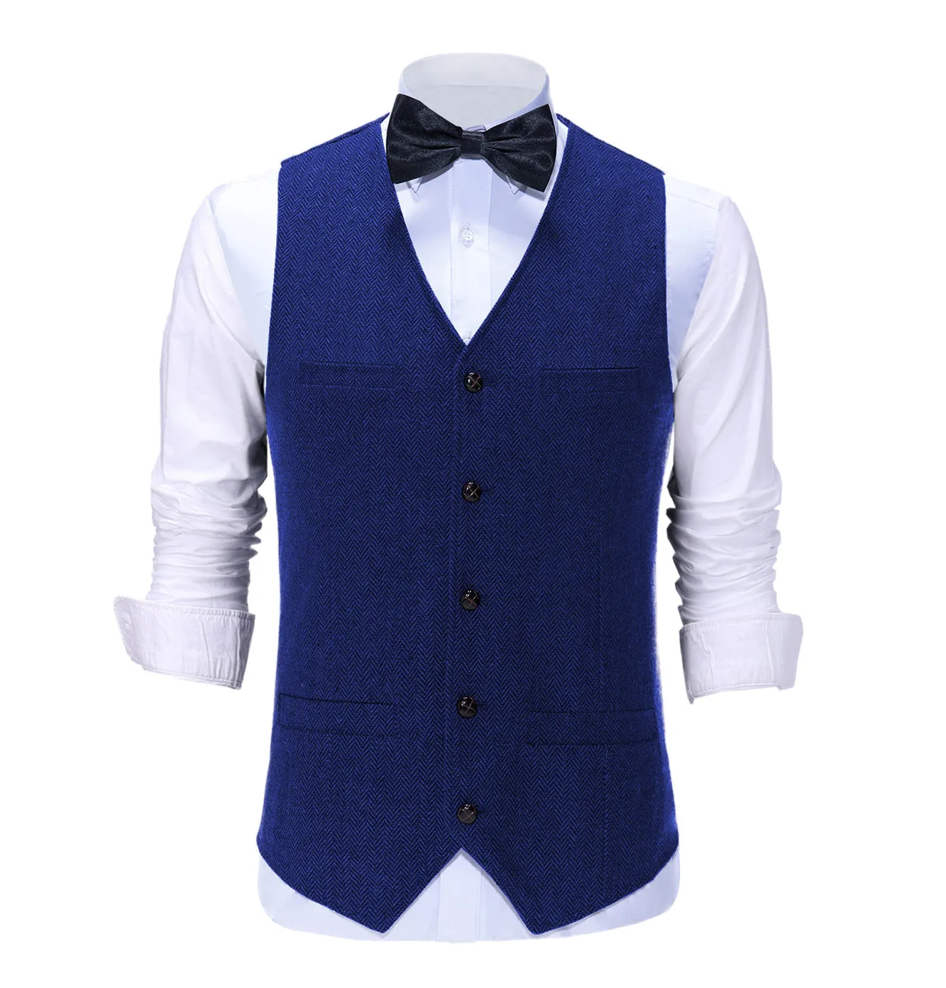Casual Mens Regular Fit Tweed Herringbone V Neck Waistcoat