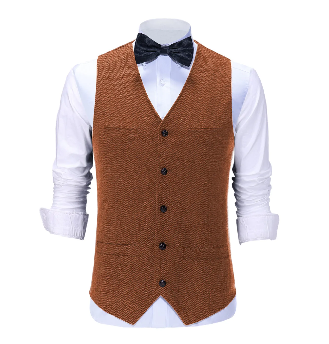 Casual Mens Regular Fit Tweed Herringbone V Neck Waistcoat