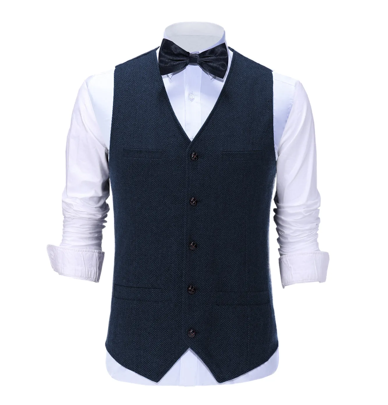 Casual Mens Regular Fit Tweed Herringbone V Neck Waistcoat